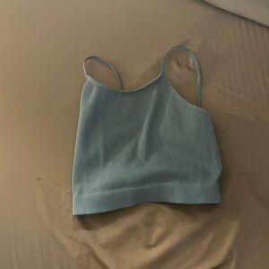 blue crop top, wore around 5 times, super cute and a little stretchy